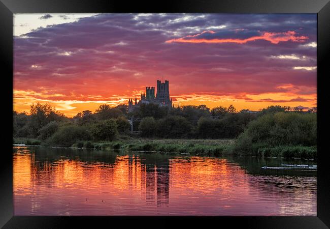 Sunset behind Ely Cathedral, 28th September 2022 Framed Print by Andrew Sharpe