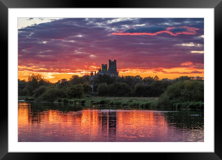 Sunset behind Ely Cathedral, 28th September 2022 Framed Mounted Print by Andrew Sharpe