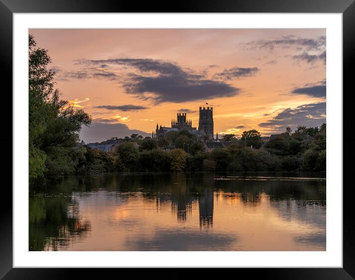 Sunset over Ely, Cambridgeshire, as seen from Roswell Pits, 16th Framed Mounted Print by Andrew Sharpe