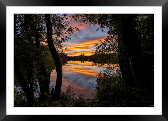 Sunset over Ely, Cambridgeshire, as seen from Roswell Pits, 17th Framed Mounted Print by Andrew Sharpe