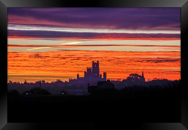 Dawn behind Ely Cathedral, 5th November 2022 Framed Print by Andrew Sharpe