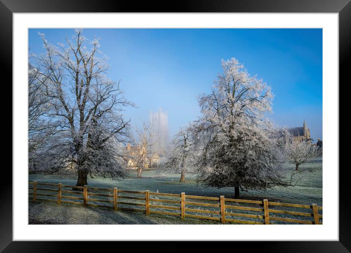Frosty, misty morning in Ely, Cambridgeshire, 22nd Framed Mounted Print by Andrew Sharpe