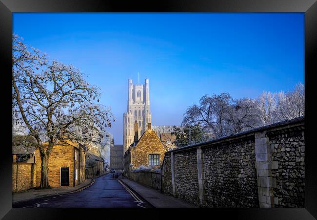 Frosty, misty morning in Ely, Cambridgeshire, 22nd January 2023 Framed Print by Andrew Sharpe