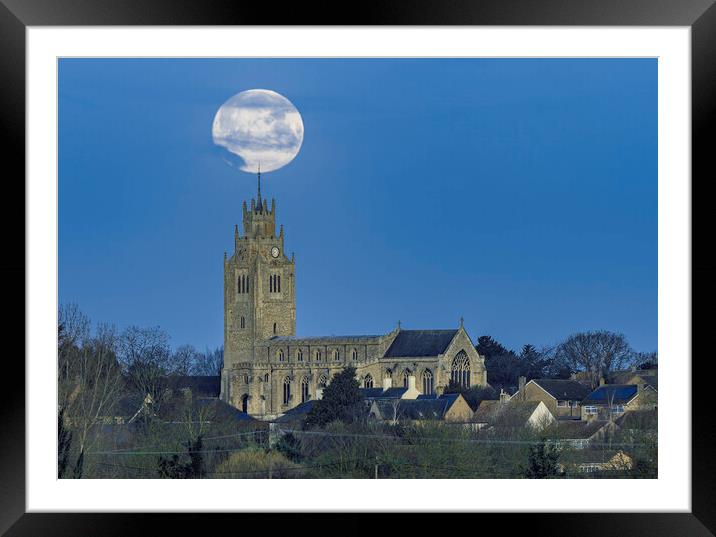 "Snow Moon" setting over St Andrew's, Sutton Framed Mounted Print by Andrew Sharpe