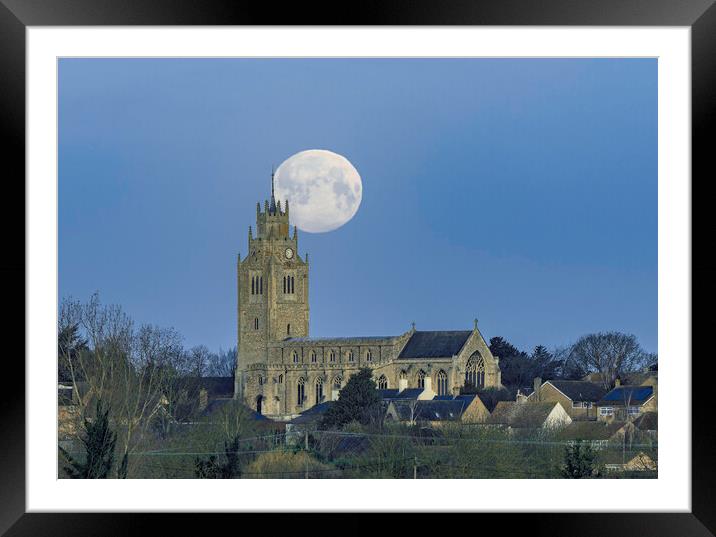 "Snow Moon" setting over St Andrew's, Sutton Framed Mounted Print by Andrew Sharpe