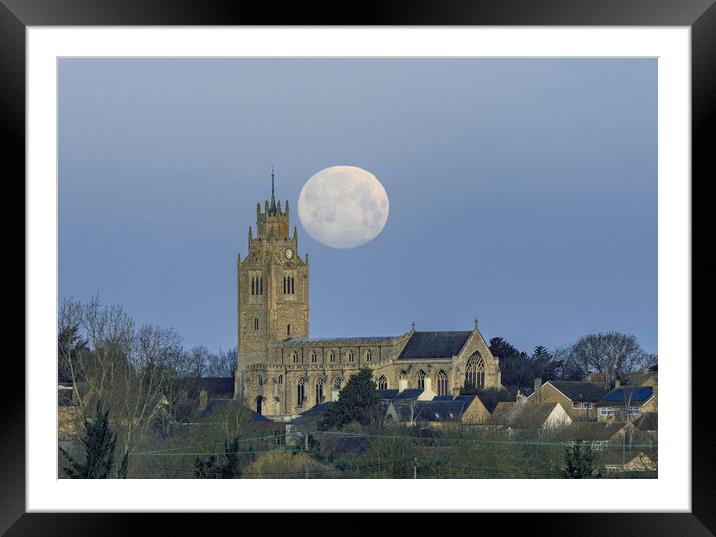 "Snow Moon" setting over St Andrew's, Sutton Framed Mounted Print by Andrew Sharpe