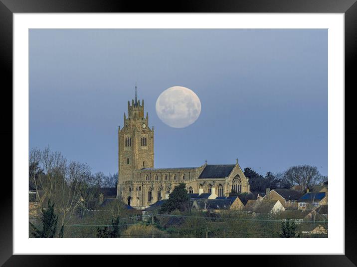 "Snow Moon" setting over St Andrew's, Sutton Framed Mounted Print by Andrew Sharpe