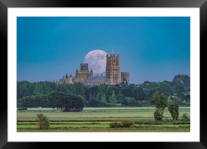 Moonrise behind Ely Cathedral, 3rd June 2023 Framed Mounted Print by Andrew Sharpe
