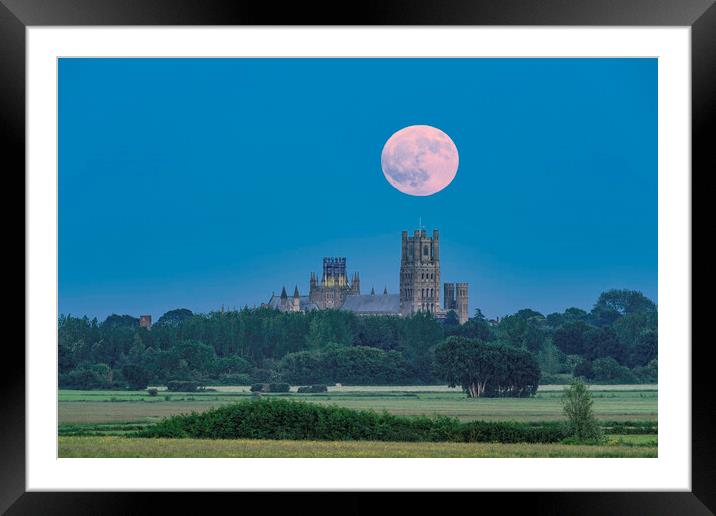 Moonrise behind Ely Cathedral, 3rd June 2023 Framed Mounted Print by Andrew Sharpe