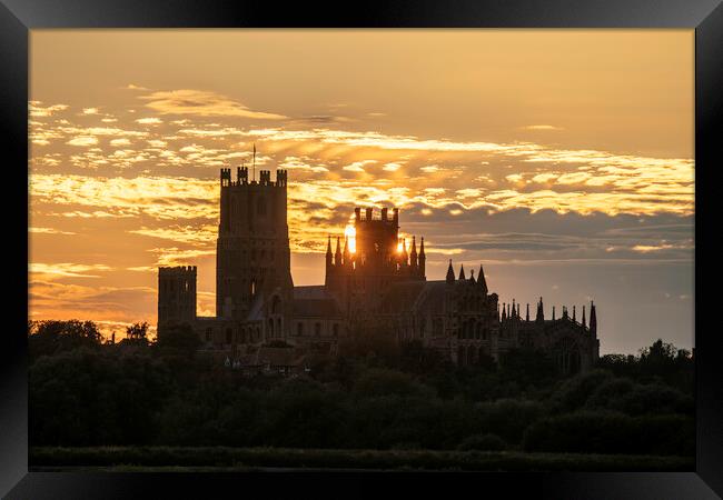 Sunset behind Ely Cathedral, Cambridgeshire, 24th June 2023 Framed Print by Andrew Sharpe