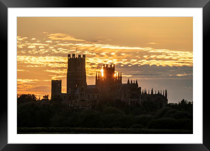 Sunset behind Ely Cathedral, Cambridgeshire, 24th June 2023 Framed Mounted Print by Andrew Sharpe