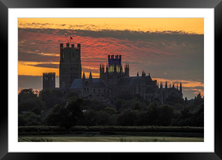 Sunset behind Ely Cathedral, Cambridgeshire, 24th June 2023 Framed Mounted Print by Andrew Sharpe