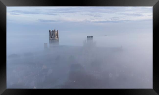 Misty dawn over Ely, 3rd September 2023 Framed Print by Andrew Sharpe