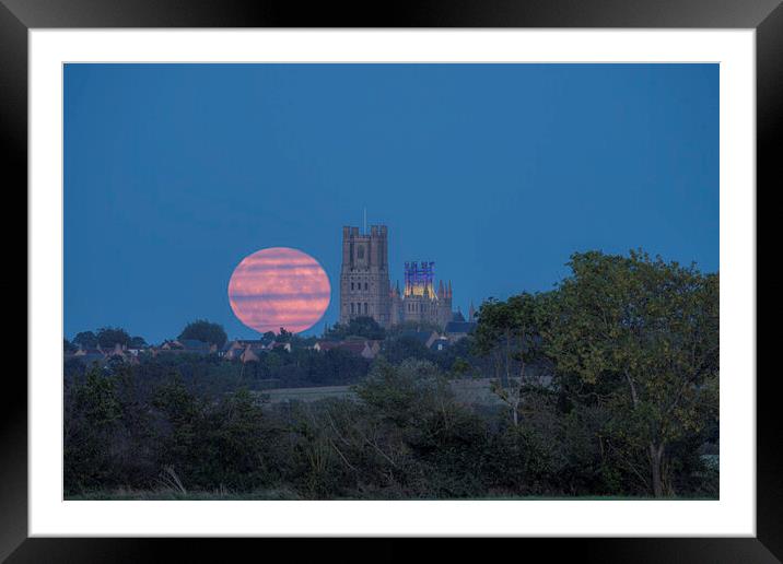 Harvest Moon rising behind Ely Cathedral, 29th September 2023 Framed Mounted Print by Andrew Sharpe
