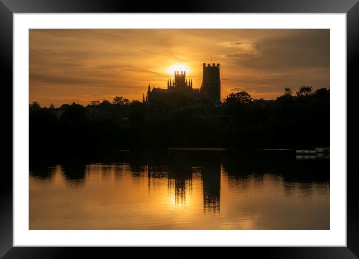 Sunset from Roswell Pits Nature Reserve, looking towards Ely Cat Framed Mounted Print by Andrew Sharpe