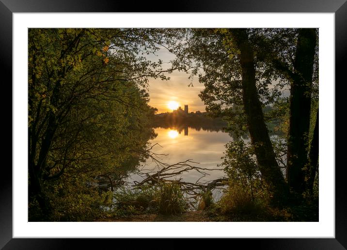 Sunset from Roswell Pits Nature Reserve, looking towards Ely Cat Framed Mounted Print by Andrew Sharpe