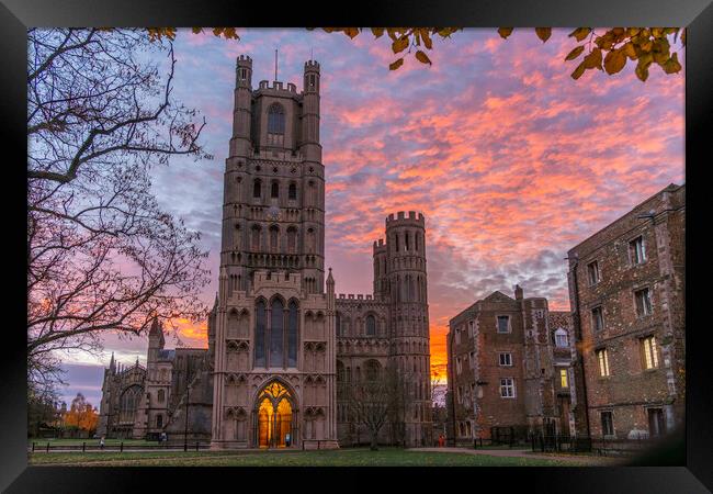 Colourful sunrise behind Ely Cathedral, 23rd November 2023 Framed Print by Andrew Sharpe