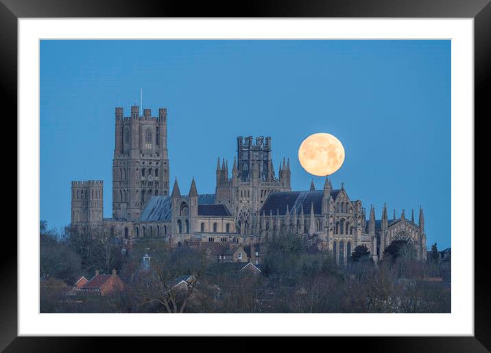 Moonset behind Ely Cathedral, 26th December 2023 Framed Mounted Print by Andrew Sharpe