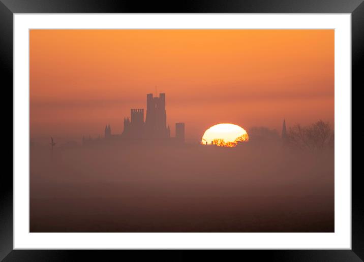 Dawn behind Ely Cathedral, 6th February 2020 Framed Mounted Print by Andrew Sharpe
