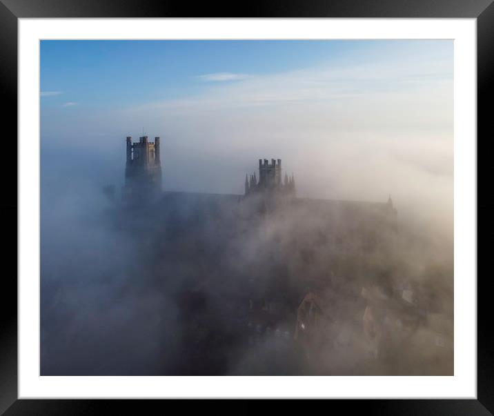 ELy Cathedral on a misty morning, 16th June 2020 Framed Mounted Print by Andrew Sharpe