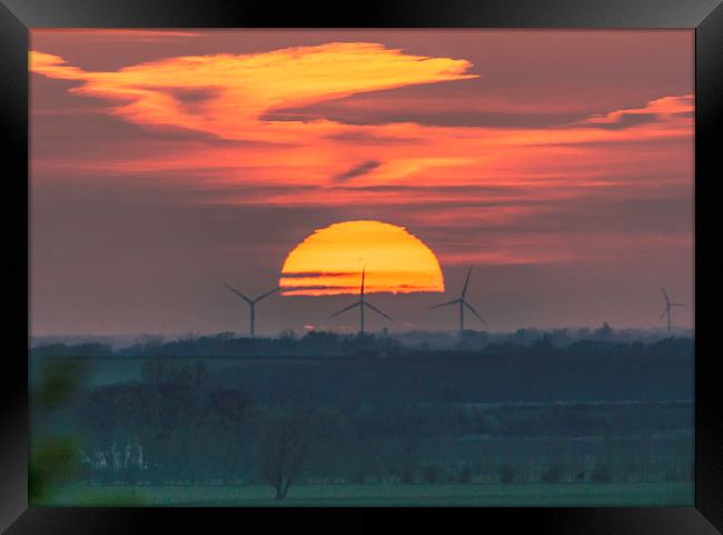 Sunset behind Tick Fen windfarm 11th April 2019 Framed Print by Andrew Sharpe