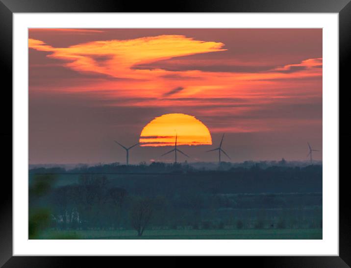 Sunset behind Tick Fen windfarm 11th April 2019 Framed Mounted Print by Andrew Sharpe
