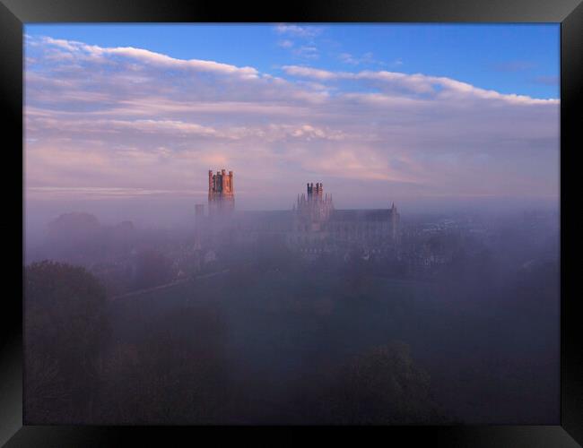 Dawn over a misty Ely Cathedral, 5th November 2020 Framed Print by Andrew Sharpe