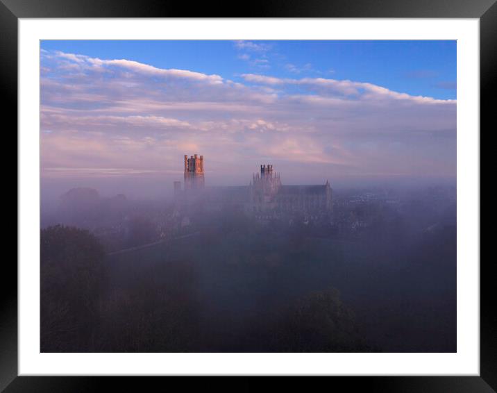 Dawn over a misty Ely Cathedral, 5th November 2020 Framed Mounted Print by Andrew Sharpe
