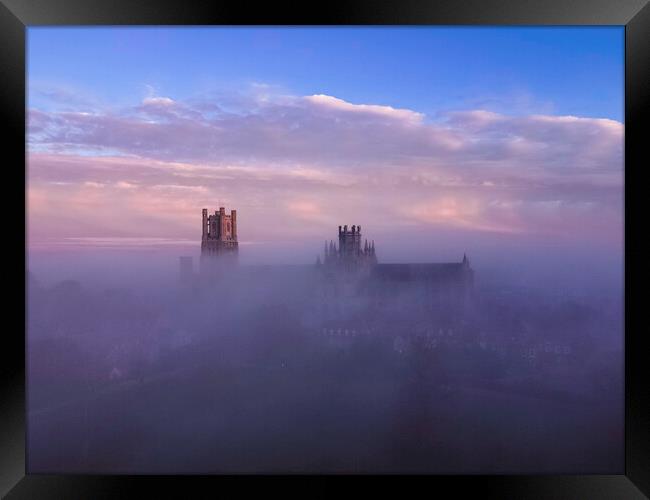 Dawn over a misty Ely Cathedral, 5th November 2020 Framed Print by Andrew Sharpe