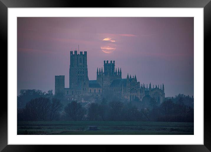 Moonset behind Ely Cathedral, 30th December 2020 Framed Mounted Print by Andrew Sharpe