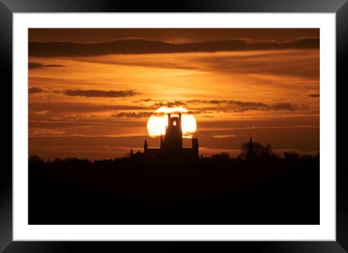 Sunrise behind Ely Cathedral, Cambridgeshire  Framed Mounted Print by Andrew Sharpe