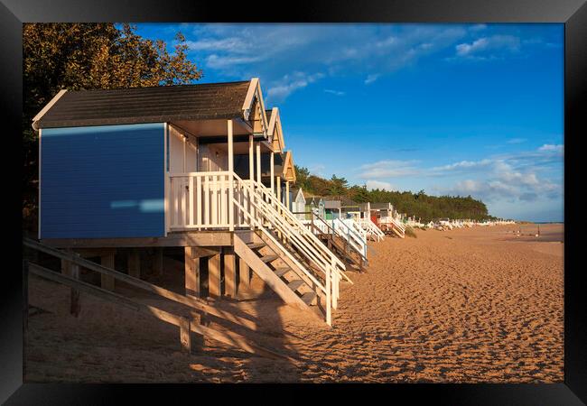 Beach-huts on Wells-next-the-Sea beach, North Norfolk coast Framed Print by Andrew Sharpe