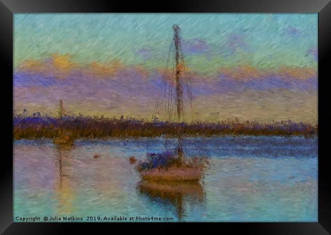 Impressionist image of a Boat on Water Framed Print by Julia Watkins
