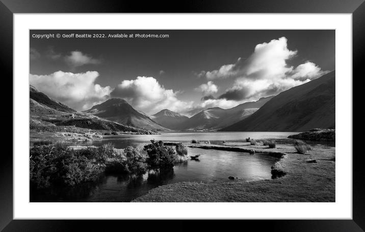 Wastwater. fluffy clouds, black and white Framed Mounted Print by Geoff Beattie