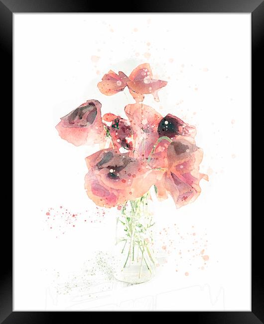 Watercolour poppies in vase Framed Print by Geoff Beattie