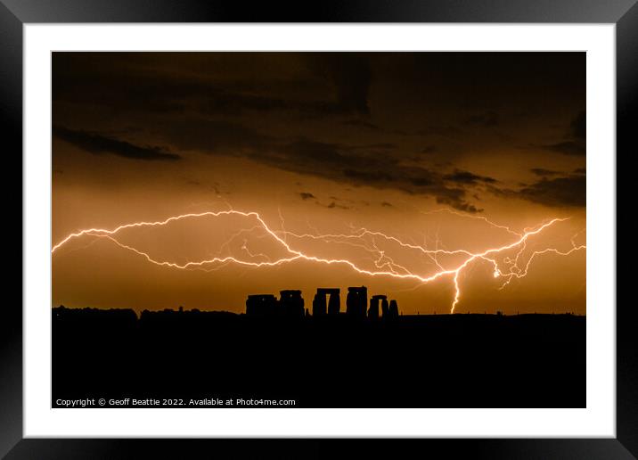 Stonehenge lightning strike Framed Mounted Print by Geoff Beattie