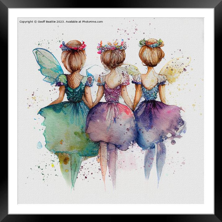 Three little fairies in watercolour Framed Mounted Print by Geoff Beattie