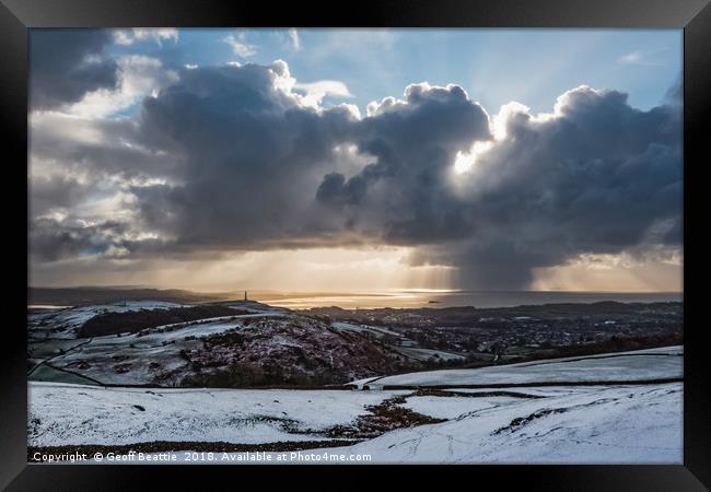 Snow storm moving in to Ulverston, Cumbria Framed Print by Geoff Beattie