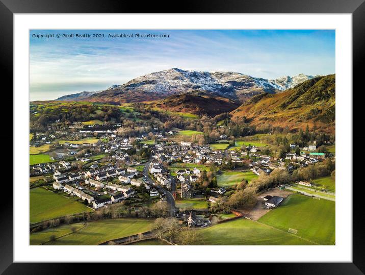 Coniston Village and The Old Man in the English La Framed Mounted Print by Geoff Beattie