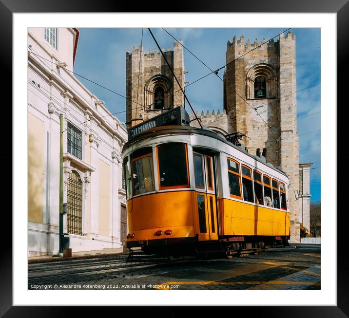 Se Lisbon Cathedral with a traditional yellow tram Framed Mounted Print by Alexandre Rotenberg