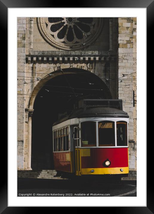 Traditional yellow Lisbon Tram in front of Se Cathedral  Framed Mounted Print by Alexandre Rotenberg