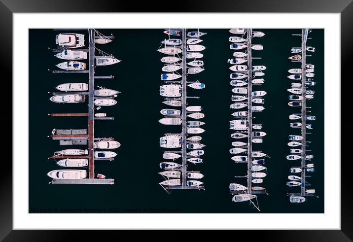 Aerial Top View Yachts and Sailboats Moored in Marina Framed Mounted Print by Alexandre Rotenberg