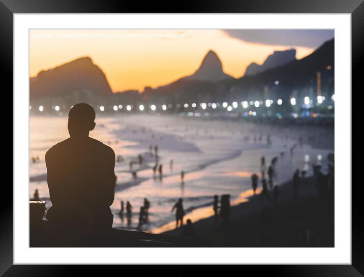 Copacabana Beach, Rio de Janeiro at sunset Framed Mounted Print by Alexandre Rotenberg
