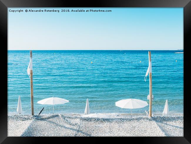 Giant white beach umbrella next to the ocean again Framed Print by Alexandre Rotenberg