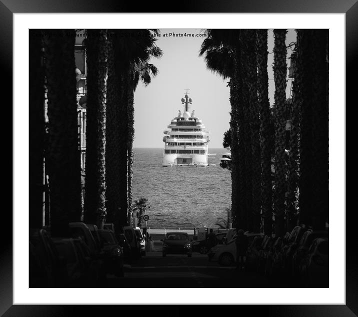 Palm tree and luxury yacht Framed Mounted Print by Alexandre Rotenberg