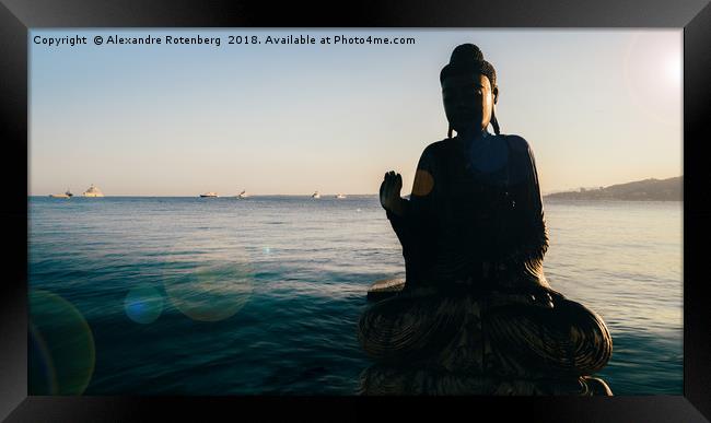 Partial silhouette of wooden Buddha in water Framed Print by Alexandre Rotenberg