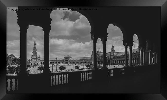 Monochrome Plaza de Espana in Sevilla, Spain Framed Print by Alexandre Rotenberg