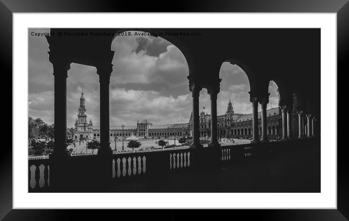 Monochrome Plaza de Espana in Sevilla, Spain Framed Mounted Print by Alexandre Rotenberg