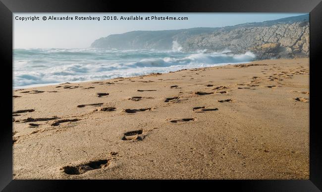 Footsteps on beach, Portugal Framed Print by Alexandre Rotenberg