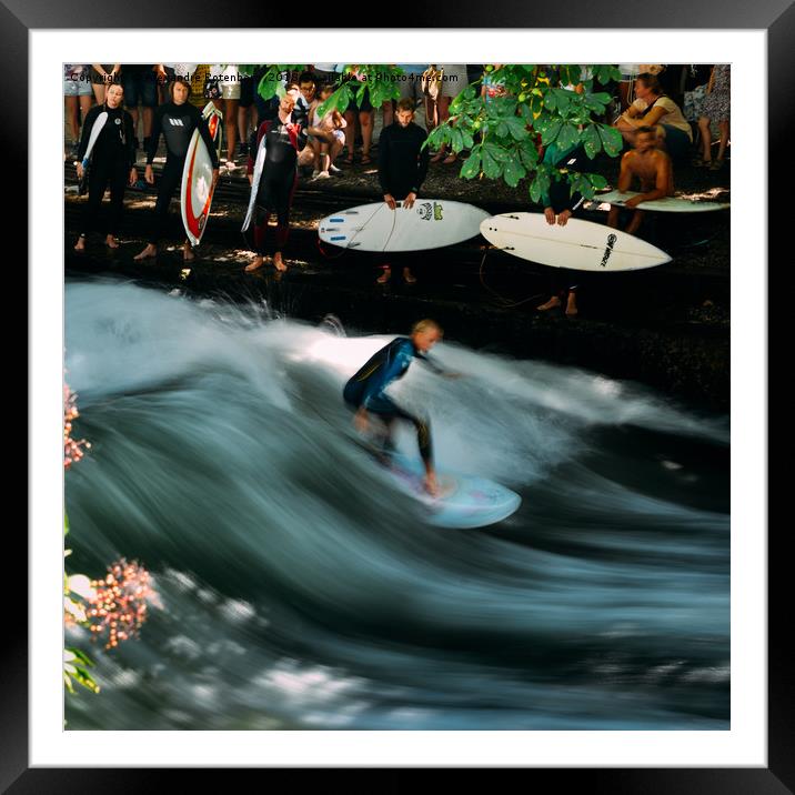 Surfer on the Eisbach at English Gardens, Munich Framed Mounted Print by Alexandre Rotenberg
